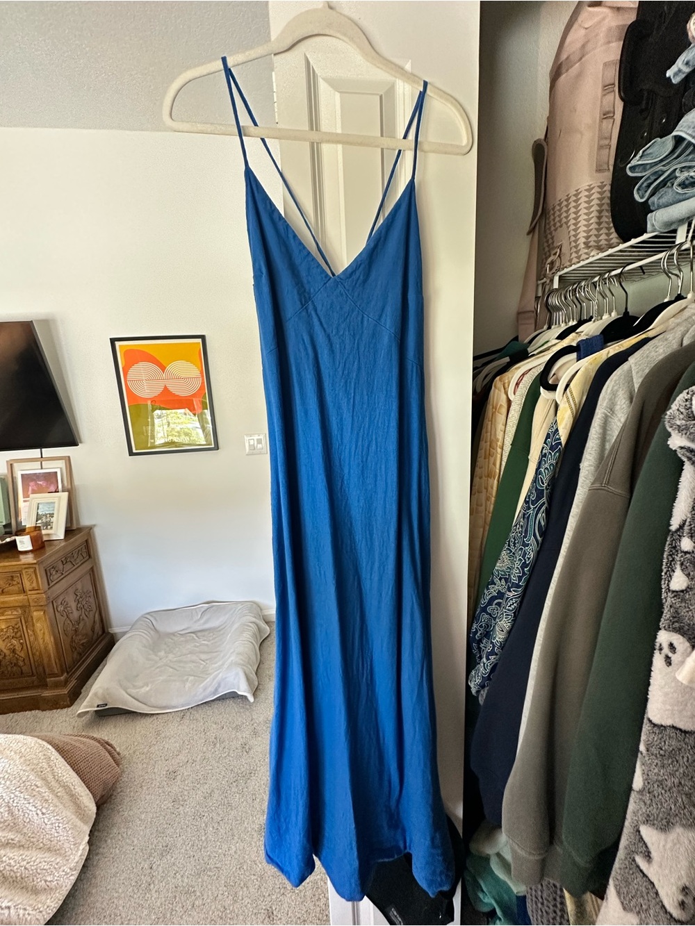 Free People Linen Blue Dress with Spaghetti Straps